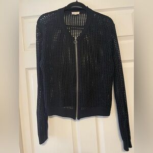 Black Open-Knit Zip Front Cardigan